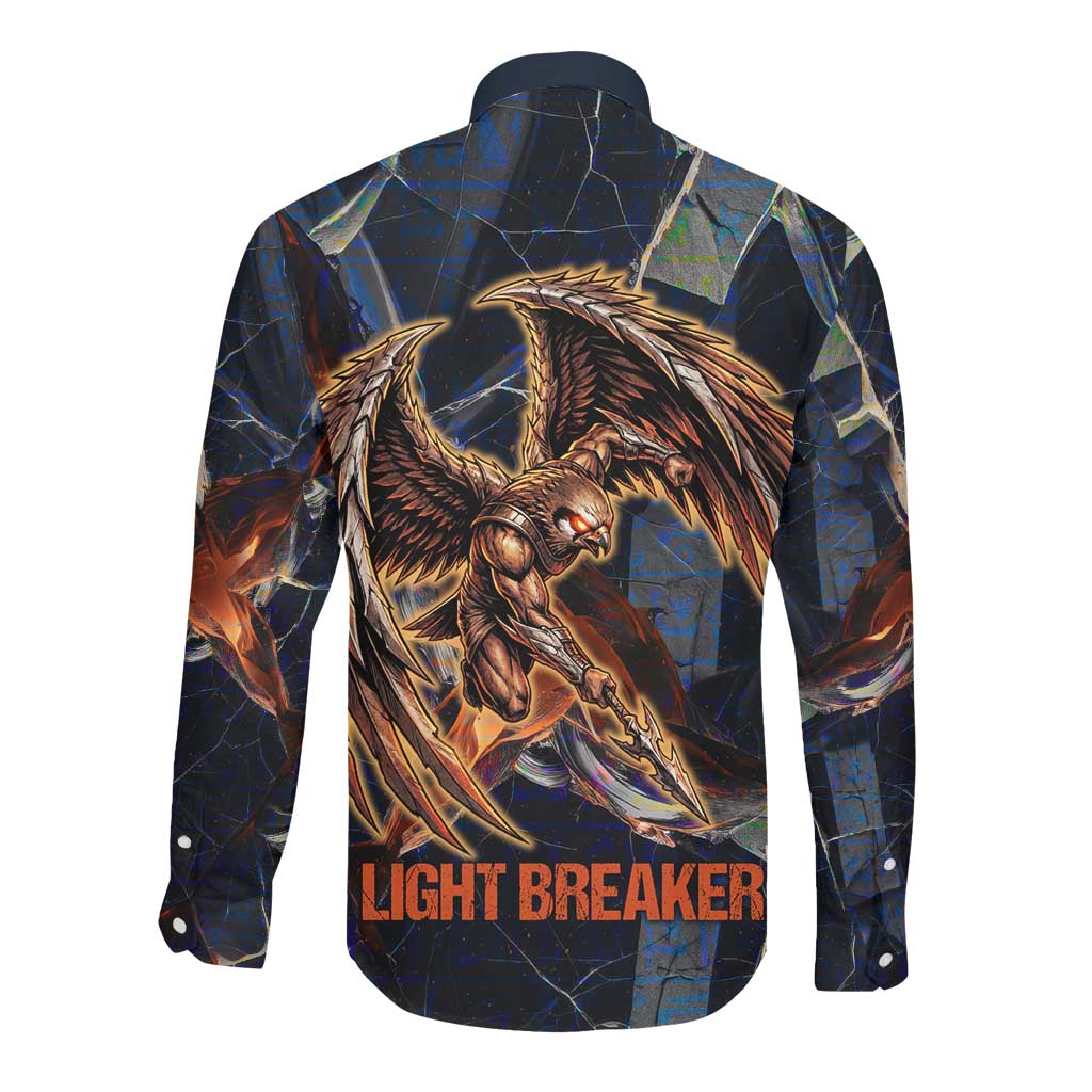 Heru-Ur Long Sleeve Button Shirt Flaming Wings and Sword Ancient Egyptian Warrior