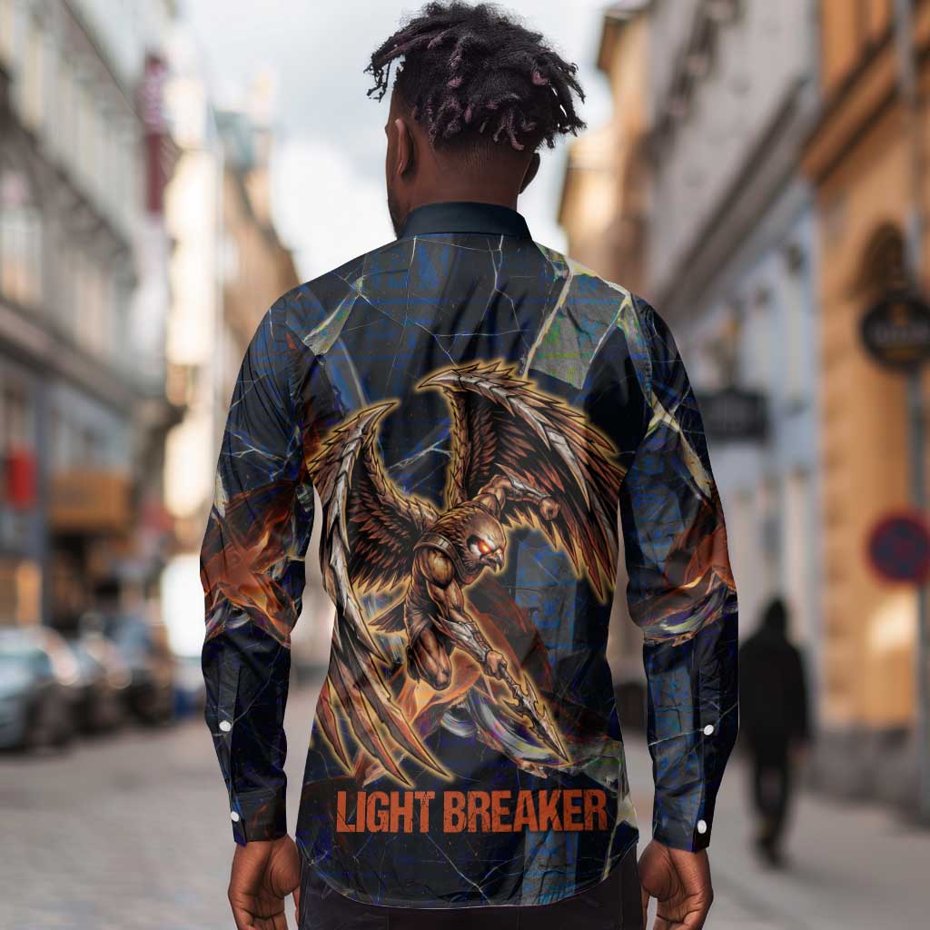 Heru-Ur Long Sleeve Button Shirt Flaming Wings and Sword Ancient Egyptian Warrior