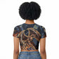 Heru-Ur Raglan Cropped T shirt Flaming Wings and Sword Ancient Egyptian Warrior