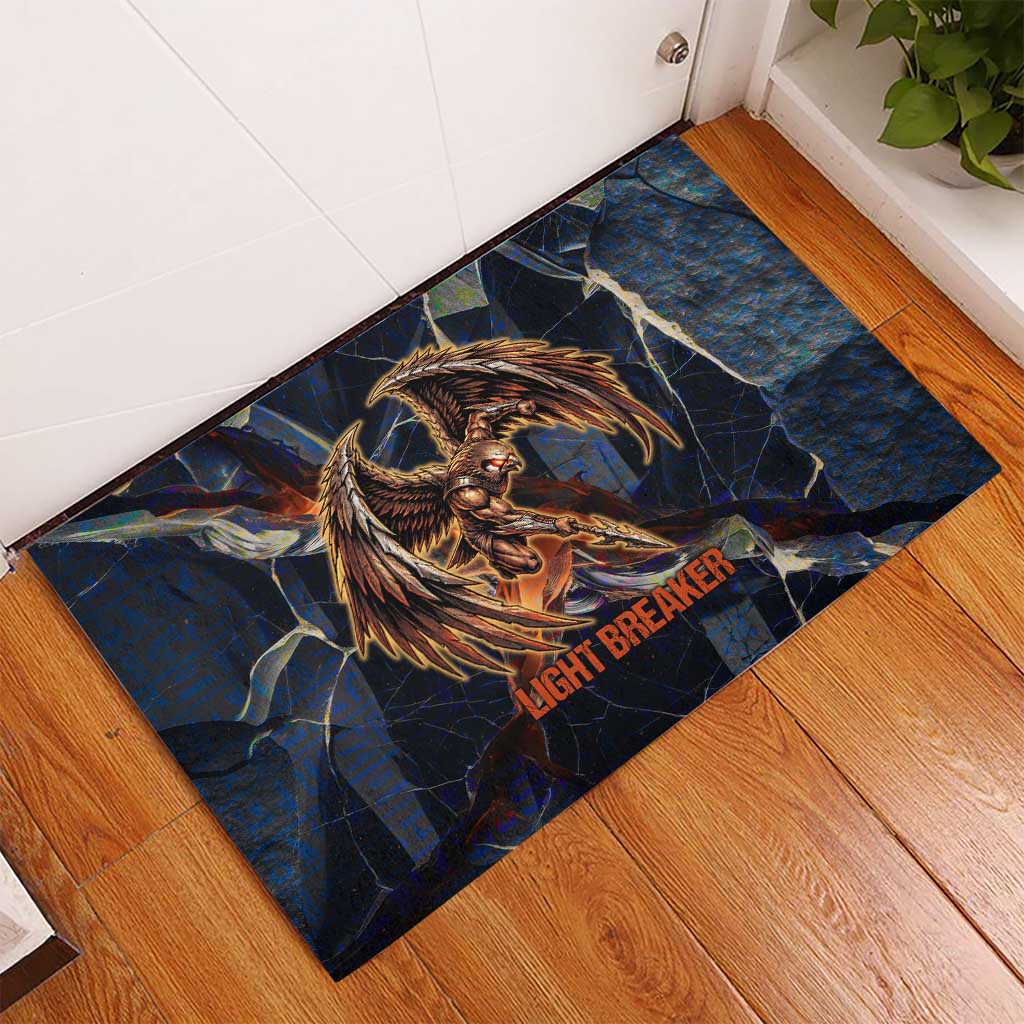 Heru-Ur Rubber Doormat Flaming Wings and Sword Ancient Egyptian Warrior