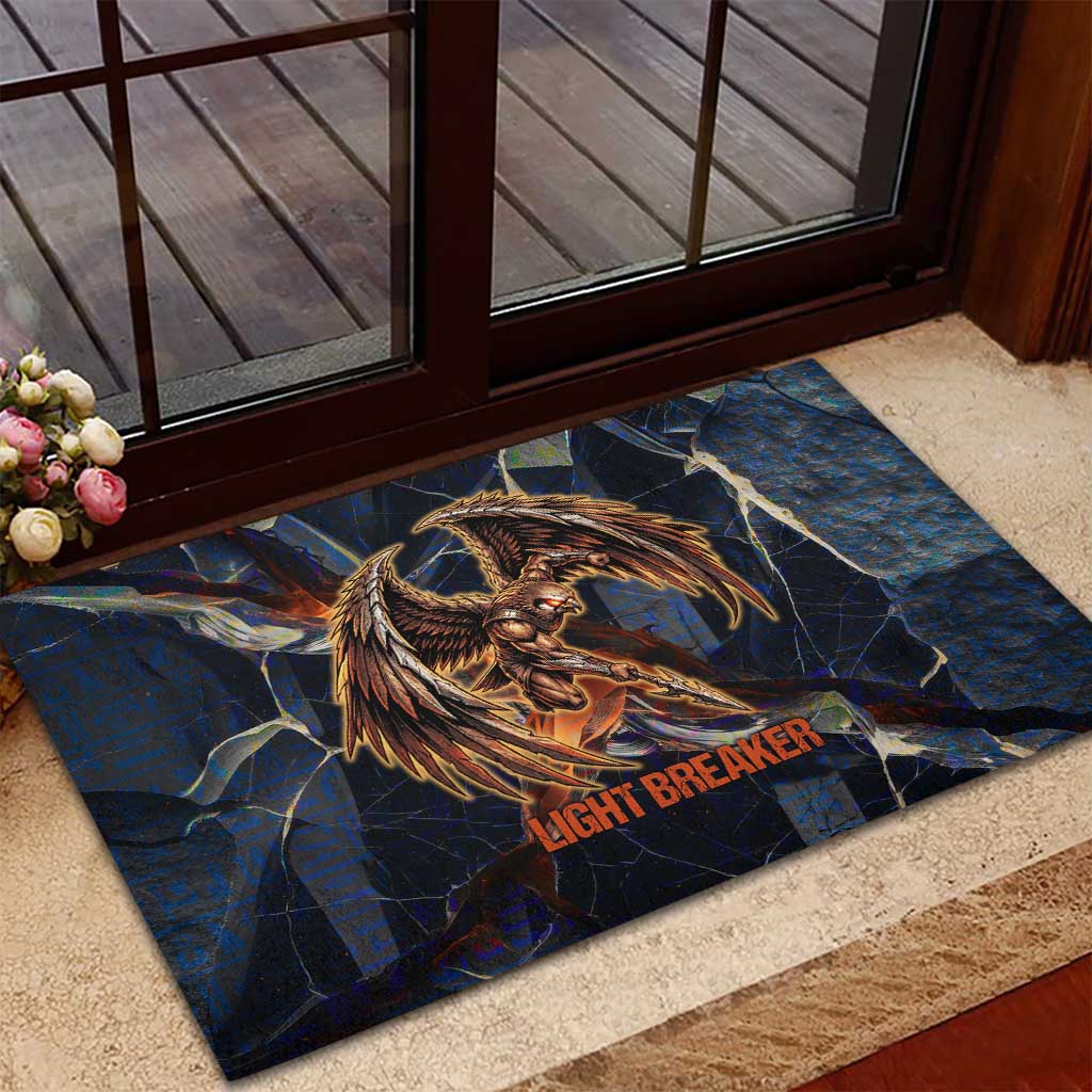 Heru-Ur Rubber Doormat Flaming Wings and Sword Ancient Egyptian Warrior