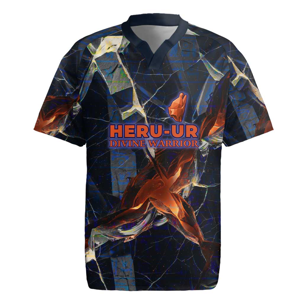 Heru-Ur Rugby Jersey Flaming Wings and Sword Ancient Egyptian Warrior