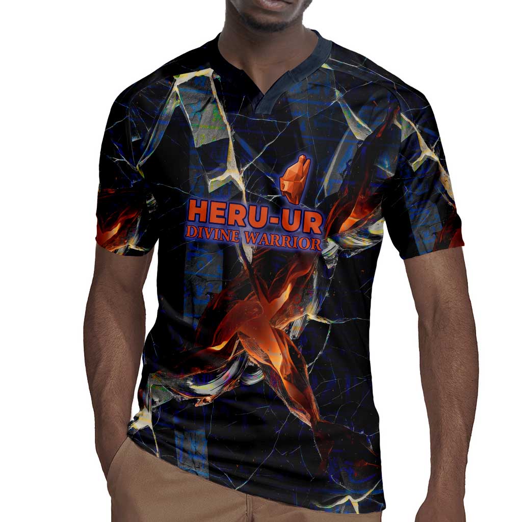 Heru-Ur Rugby Jersey Flaming Wings and Sword Ancient Egyptian Warrior