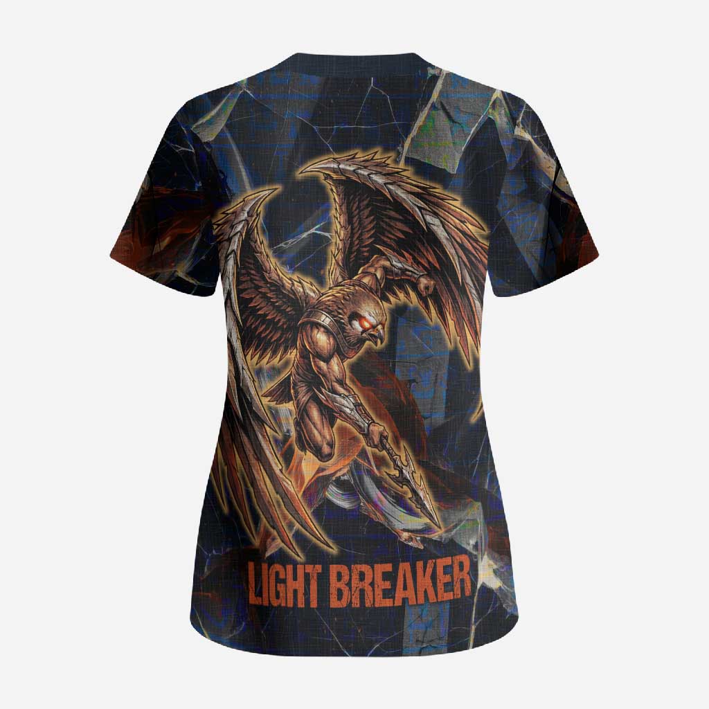 Heru-Ur Scrub Top Flaming Wings and Sword Ancient Egyptian Warrior