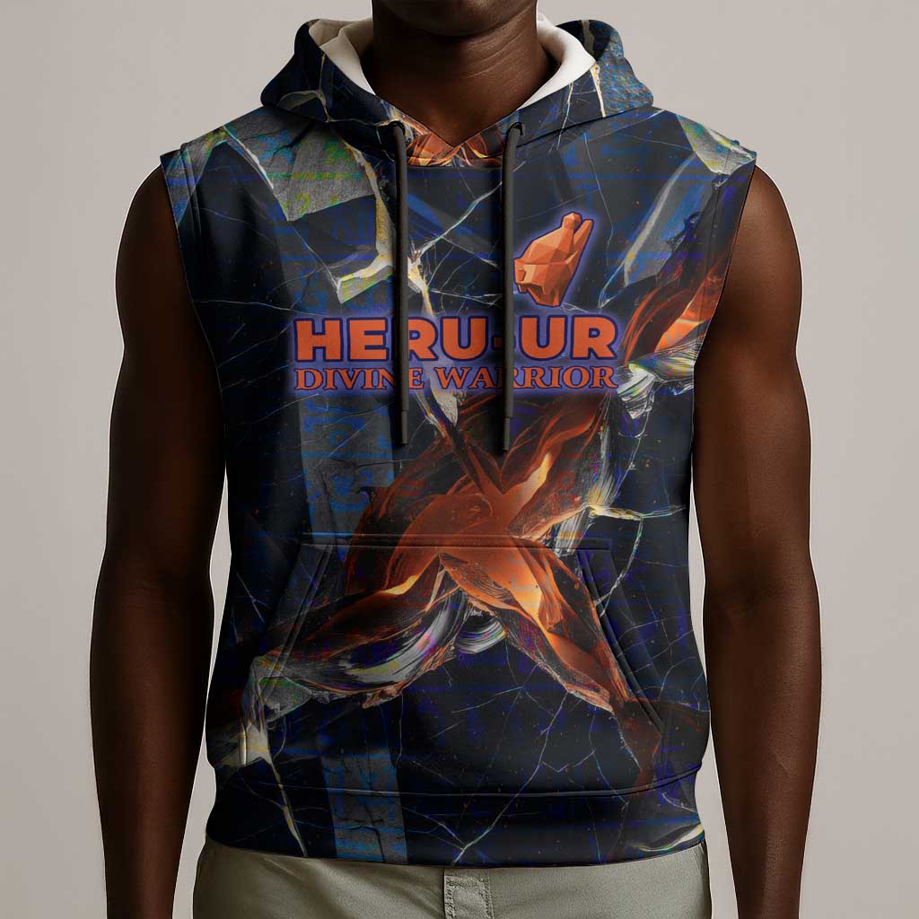 Heru-Ur Sleeveless Hoodie Flaming Wings and Sword Ancient Egyptian Warrior
