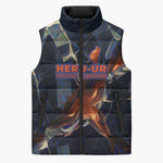 Heru-Ur Sleeveless Puffer Jacket Flaming Wings and Sword Ancient Egyptian Warrior