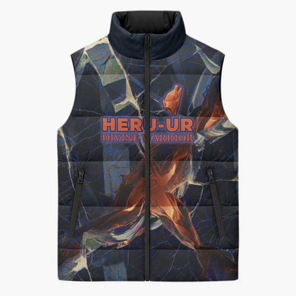 Heru-Ur Sleeveless Puffer Jacket Flaming Wings and Sword Ancient Egyptian Warrior