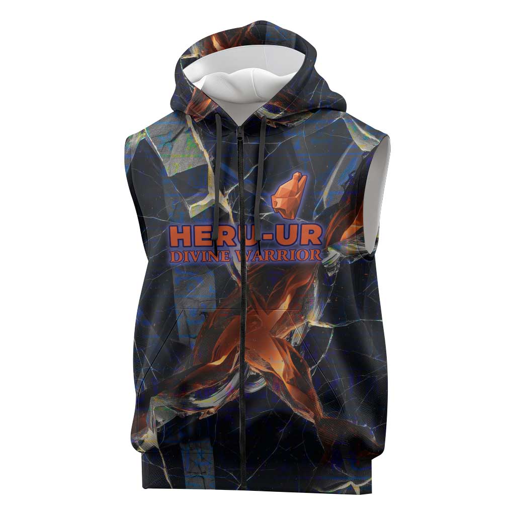 Heru-Ur Sleeveless Zip Hoodie Flaming Wings and Sword Ancient Egyptian Warrior