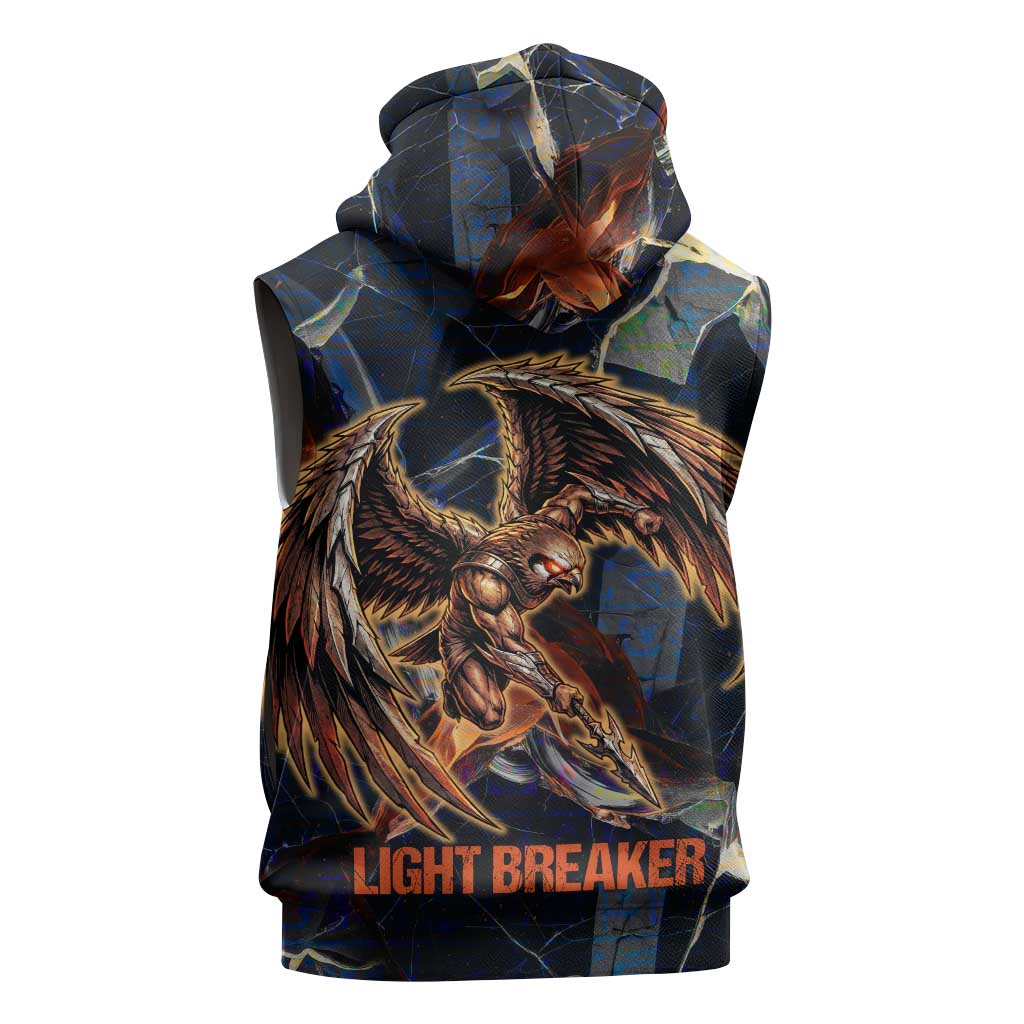 Heru-Ur Sleeveless Zip Hoodie Flaming Wings and Sword Ancient Egyptian Warrior