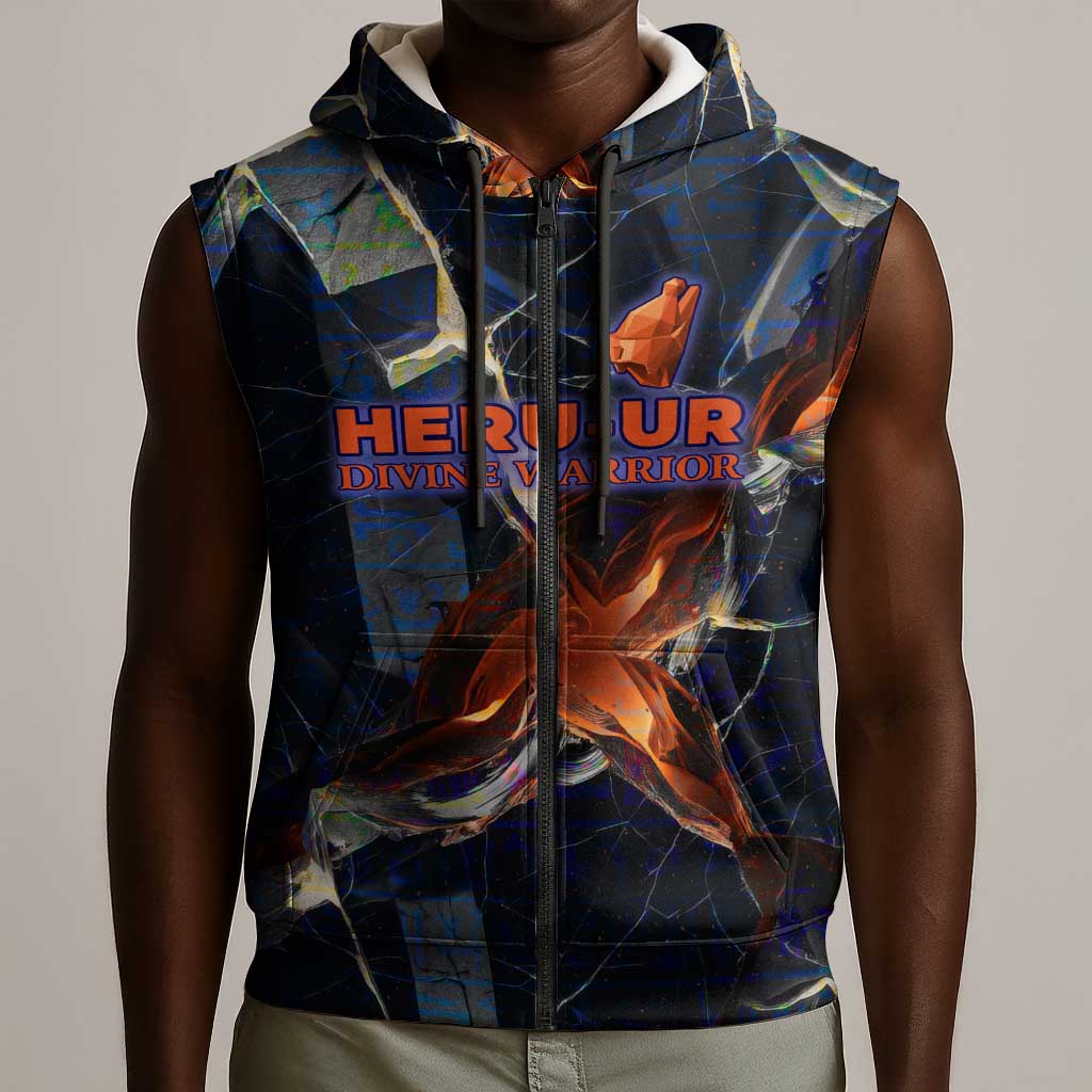 Heru-Ur Sleeveless Zip Hoodie Flaming Wings and Sword Ancient Egyptian Warrior