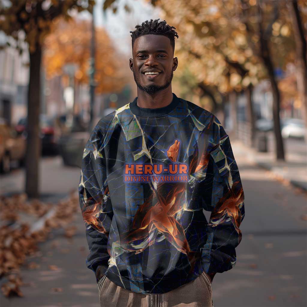 Heru-Ur Sweatshirt Flaming Wings and Sword Ancient Egyptian Warrior
