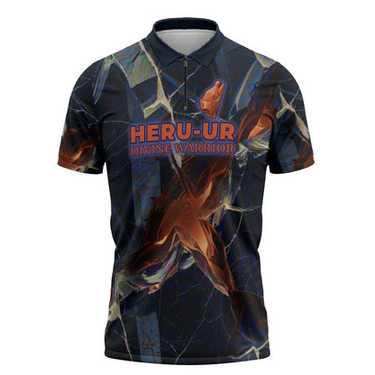 Heru-Ur Zipper Polo Shirt Flaming Wings and Sword Ancient Egyptian Warrior