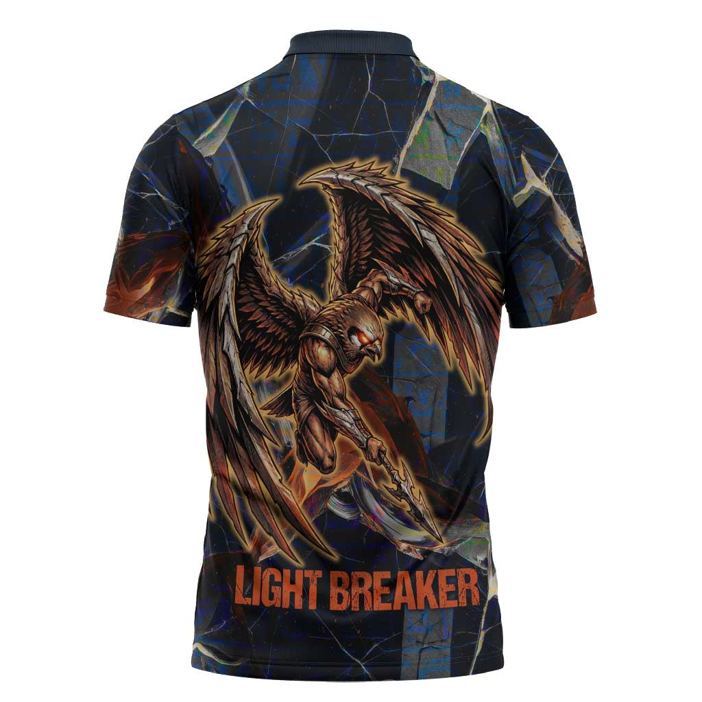 Heru-Ur Zipper Polo Shirt Flaming Wings and Sword Ancient Egyptian Warrior