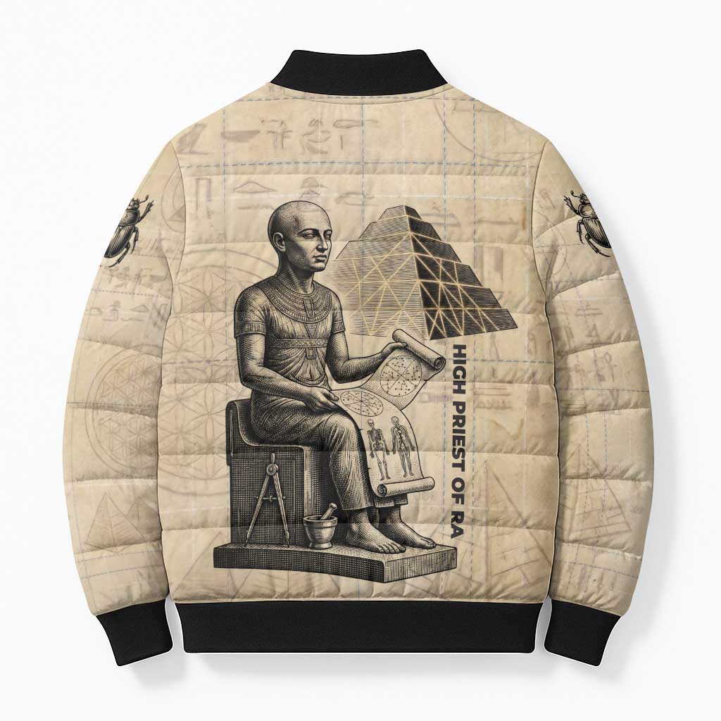 Imhotep Bomber Puffer Jacket Pyramid Blueprints Ancient Egyptian Architecture and Priest