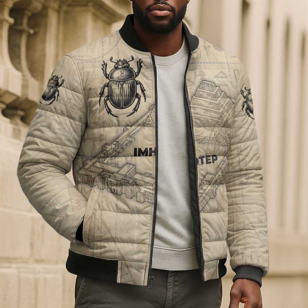Imhotep Bomber Puffer Jacket Pyramid Blueprints Ancient Egyptian Architecture and Priest