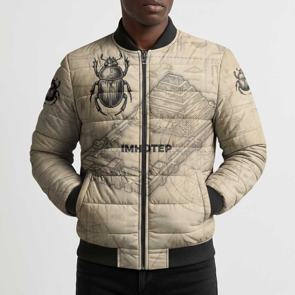 Imhotep Bomber Puffer Jacket Pyramid Blueprints Ancient Egyptian Architecture and Priest