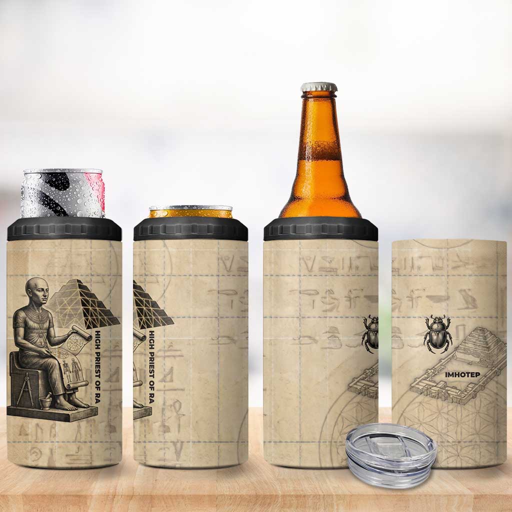 Imhotep 4 in 1 Can Cooler Tumbler Pyramid Blueprints Ancient Egyptian Architecture and Priest