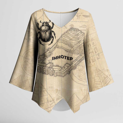 Imhotep Kimono Sleeve Blouse Pyramid Blueprints Ancient Egyptian Architecture and Priest