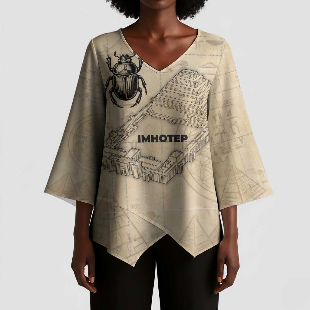 Imhotep Kimono Sleeve Blouse Pyramid Blueprints Ancient Egyptian Architecture and Priest