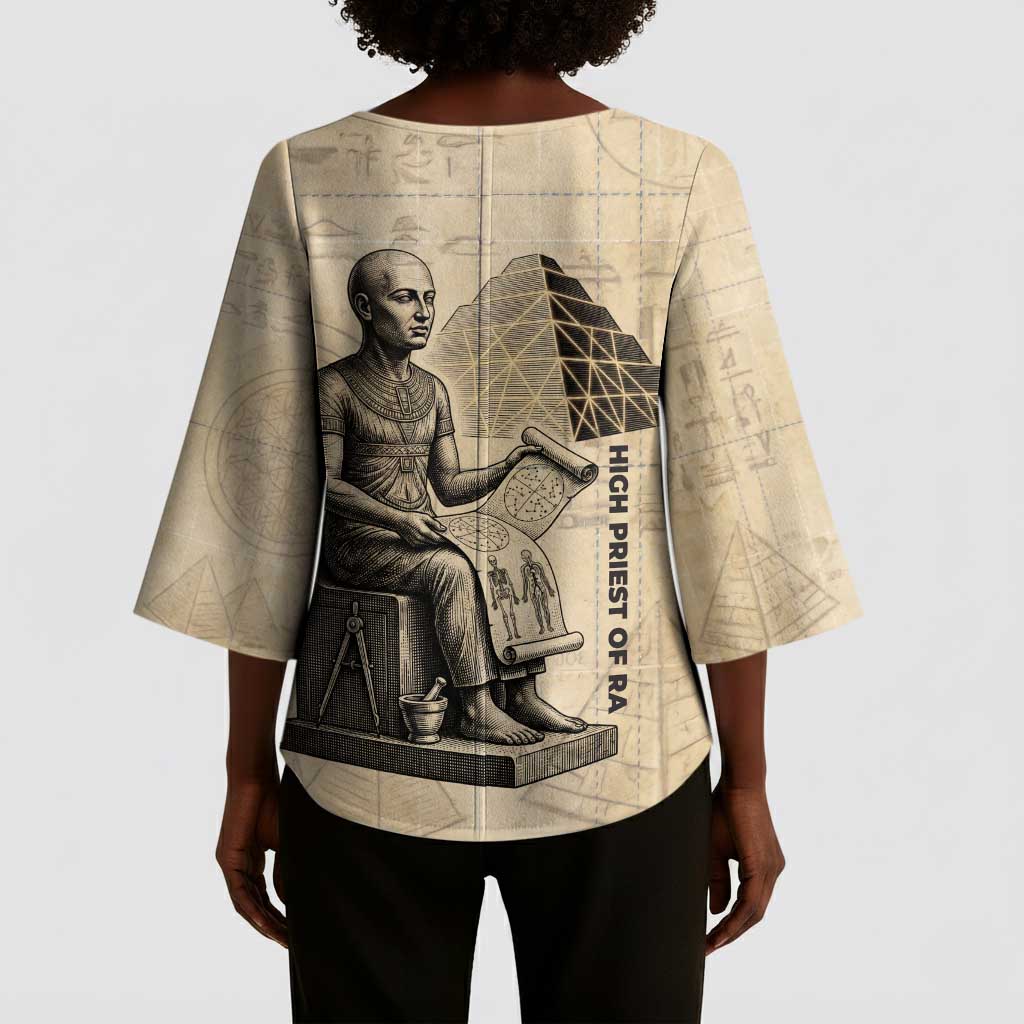 Imhotep Kimono Sleeve Blouse Pyramid Blueprints Ancient Egyptian Architecture and Priest