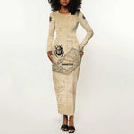 Imhotep Long Sleeve Bodycon Dress Pyramid Blueprints Ancient Egyptian Architecture and Priest