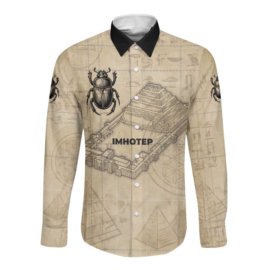 Imhotep Long Sleeve Button Shirt Pyramid Blueprints Ancient Egyptian Architecture and Priest