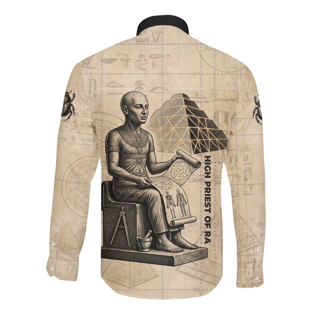 Imhotep Long Sleeve Button Shirt Pyramid Blueprints Ancient Egyptian Architecture and Priest