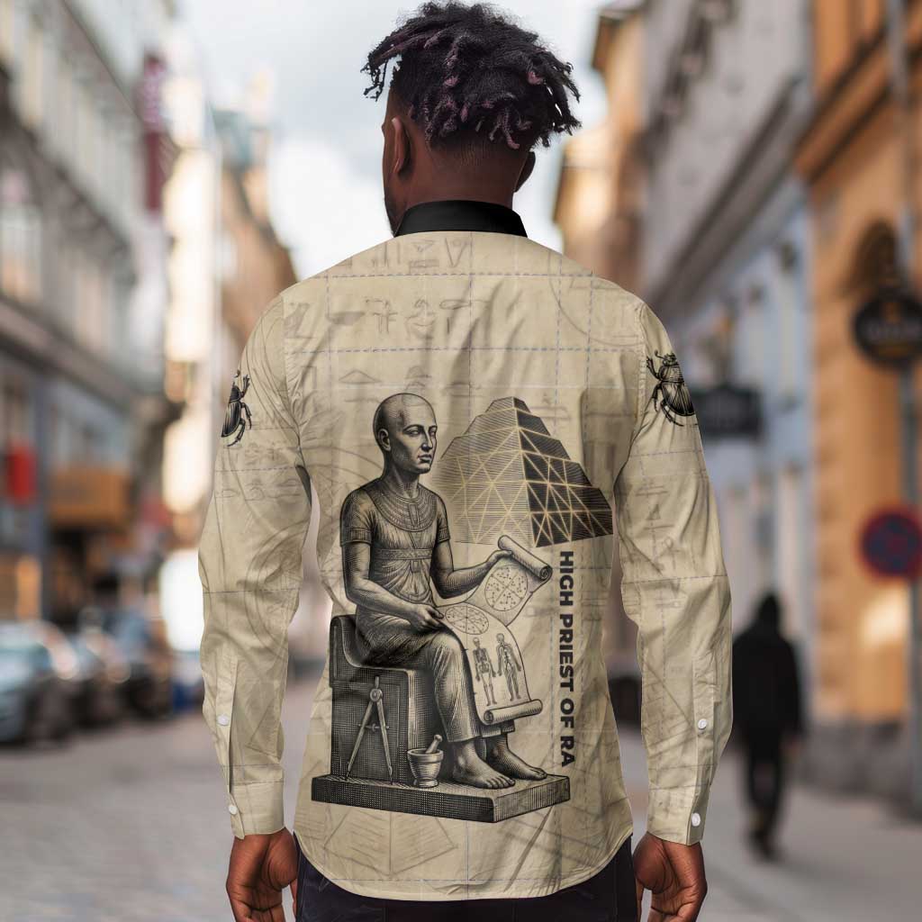 Imhotep Long Sleeve Button Shirt Pyramid Blueprints Ancient Egyptian Architecture and Priest