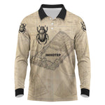Imhotep Long Sleeve Polo Shirt Pyramid Blueprints Ancient Egyptian Architecture and Priest