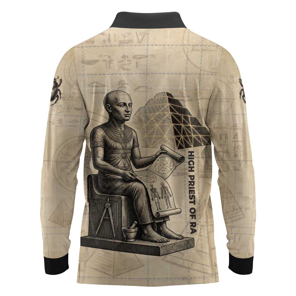 Imhotep Long Sleeve Polo Shirt Pyramid Blueprints Ancient Egyptian Architecture and Priest