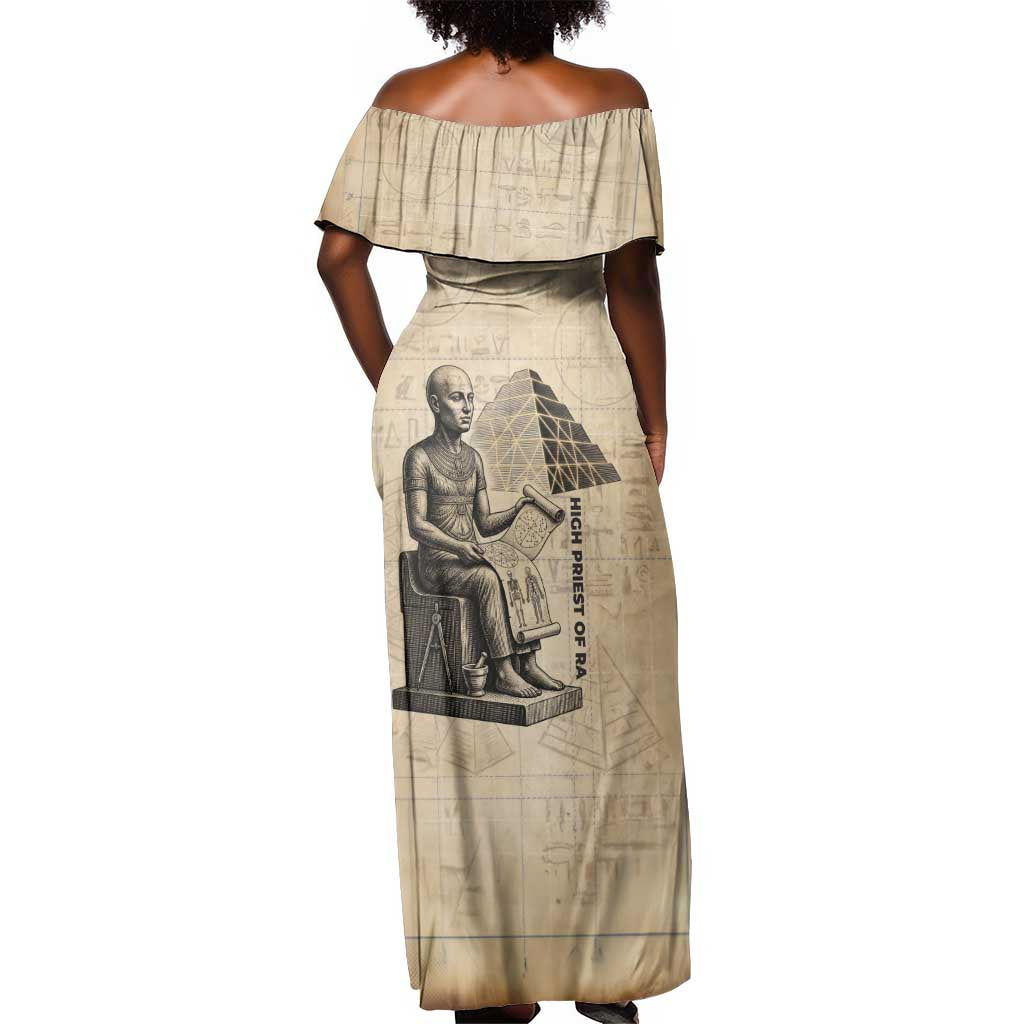 Imhotep Off Shoulder Maxi Dress Pyramid Blueprints Ancient Egyptian Architecture and Priest