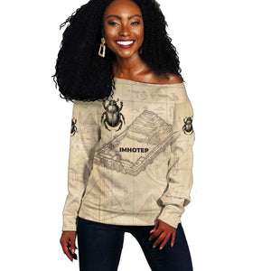 Imhotep Off Shoulder Sweater Pyramid Blueprints Ancient Egyptian Architecture and Priest