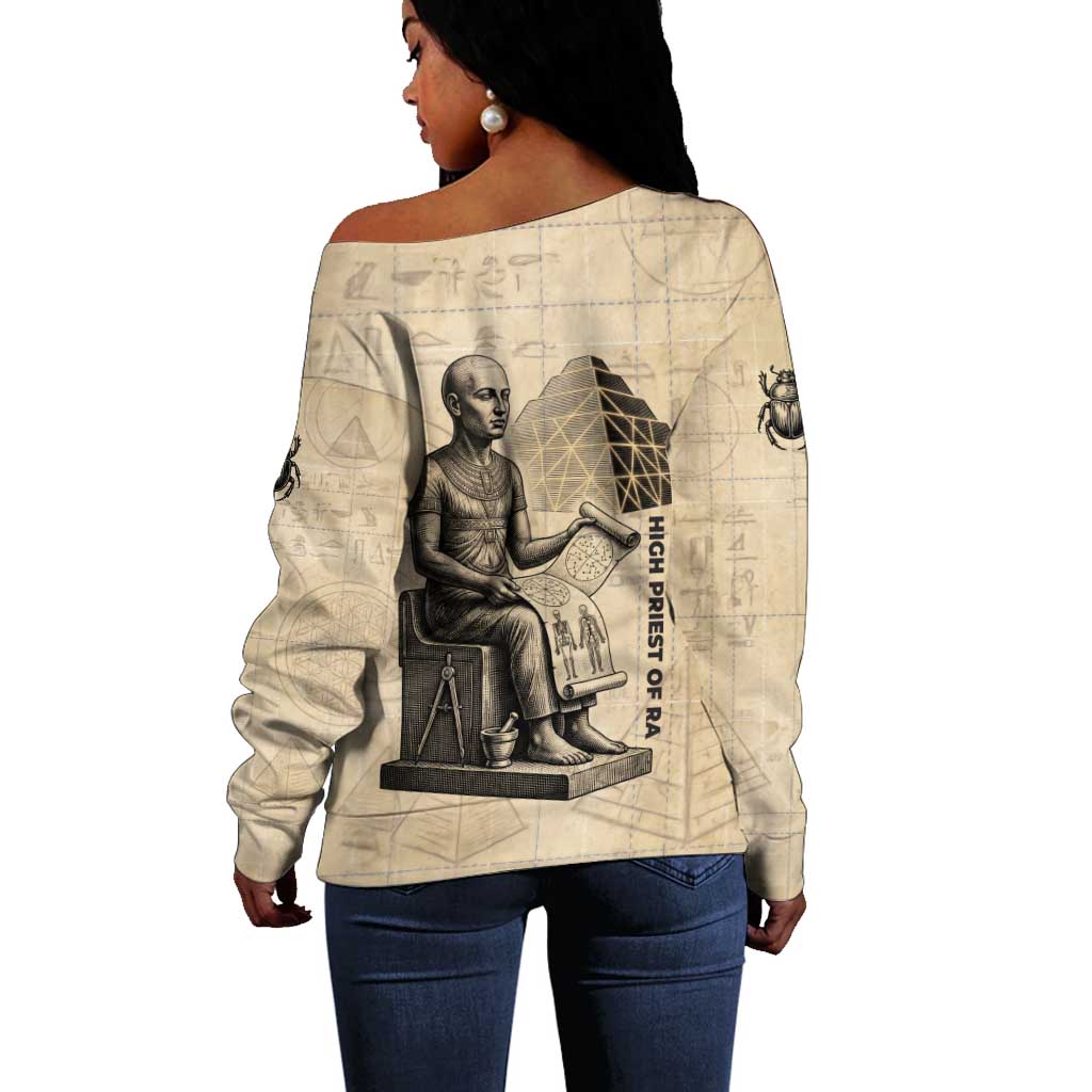 Imhotep Off Shoulder Sweater Pyramid Blueprints Ancient Egyptian Architecture and Priest