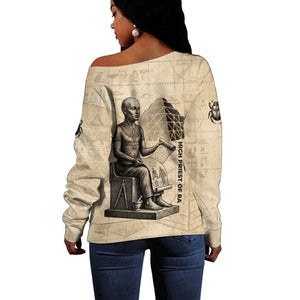Imhotep Off Shoulder Sweater Pyramid Blueprints Ancient Egyptian Architecture and Priest