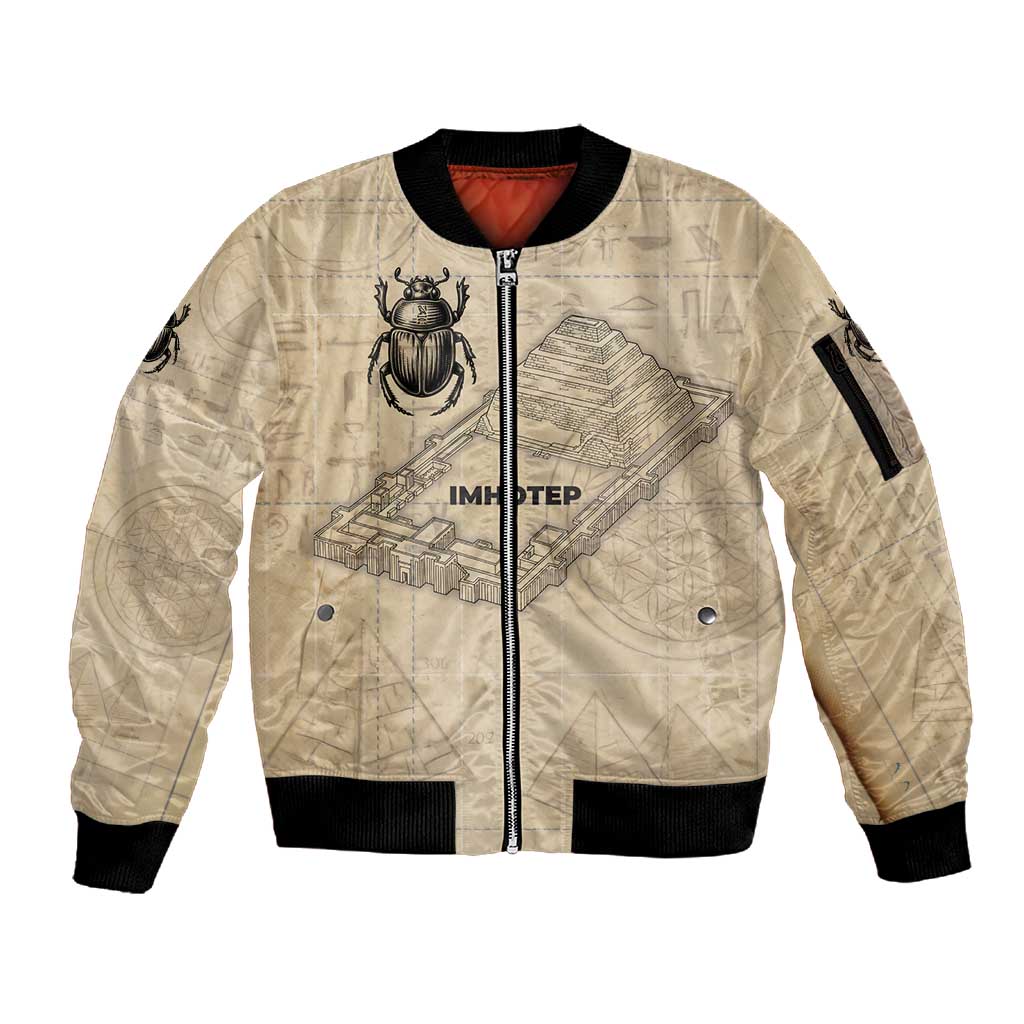 Imhotep Sleeve Zip Bomber Jacket Pyramid Blueprints Ancient Egyptian Architecture and Priest