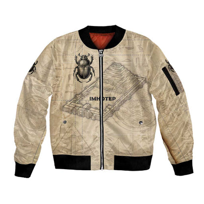 Imhotep Sleeve Zip Bomber Jacket Pyramid Blueprints Ancient Egyptian Architecture and Priest