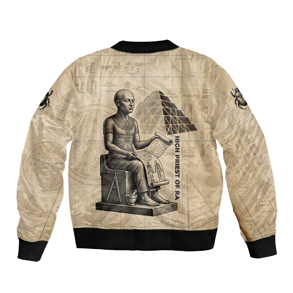 Imhotep Sleeve Zip Bomber Jacket Pyramid Blueprints Ancient Egyptian Architecture and Priest