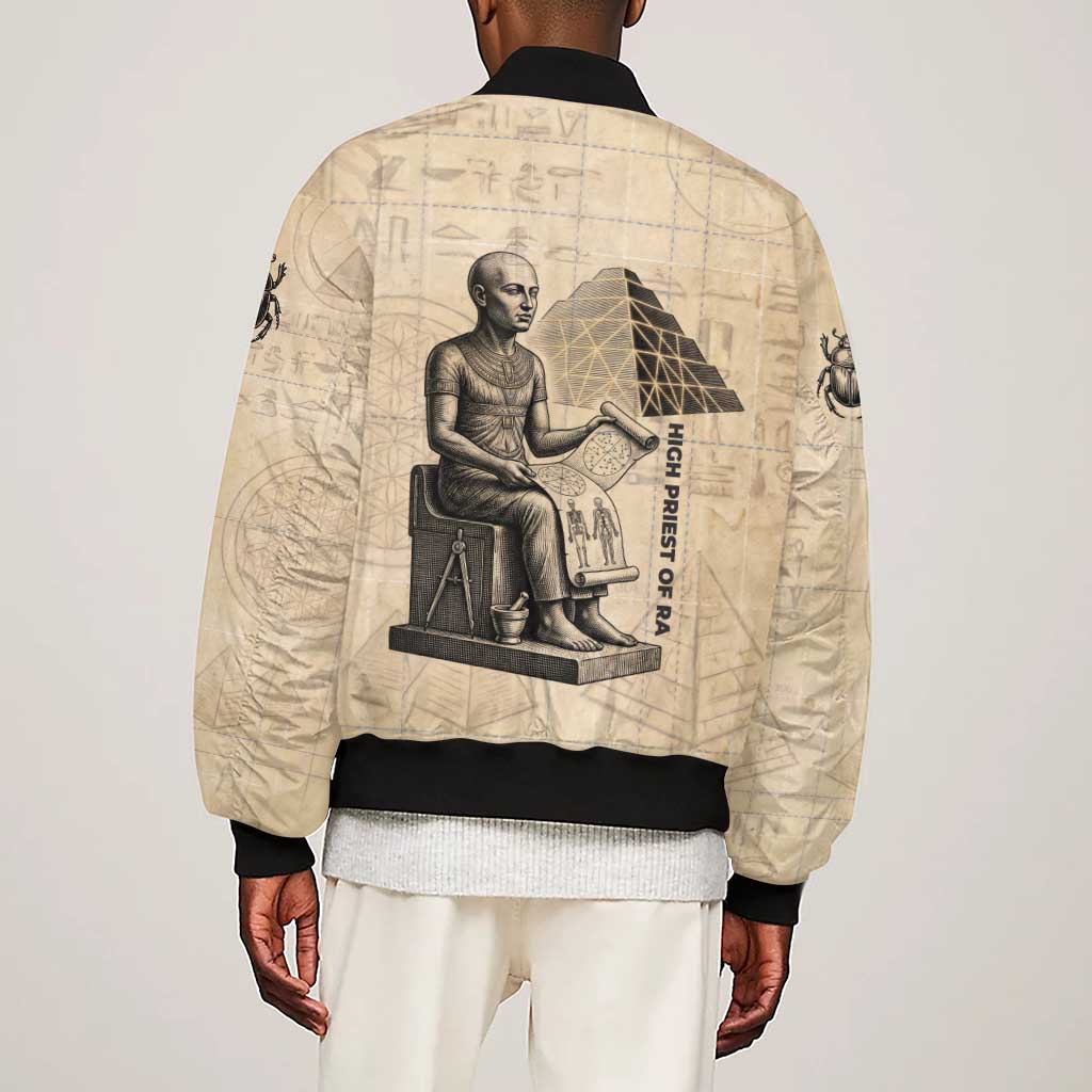 Imhotep Sleeve Zip Bomber Jacket Pyramid Blueprints Ancient Egyptian Architecture and Priest