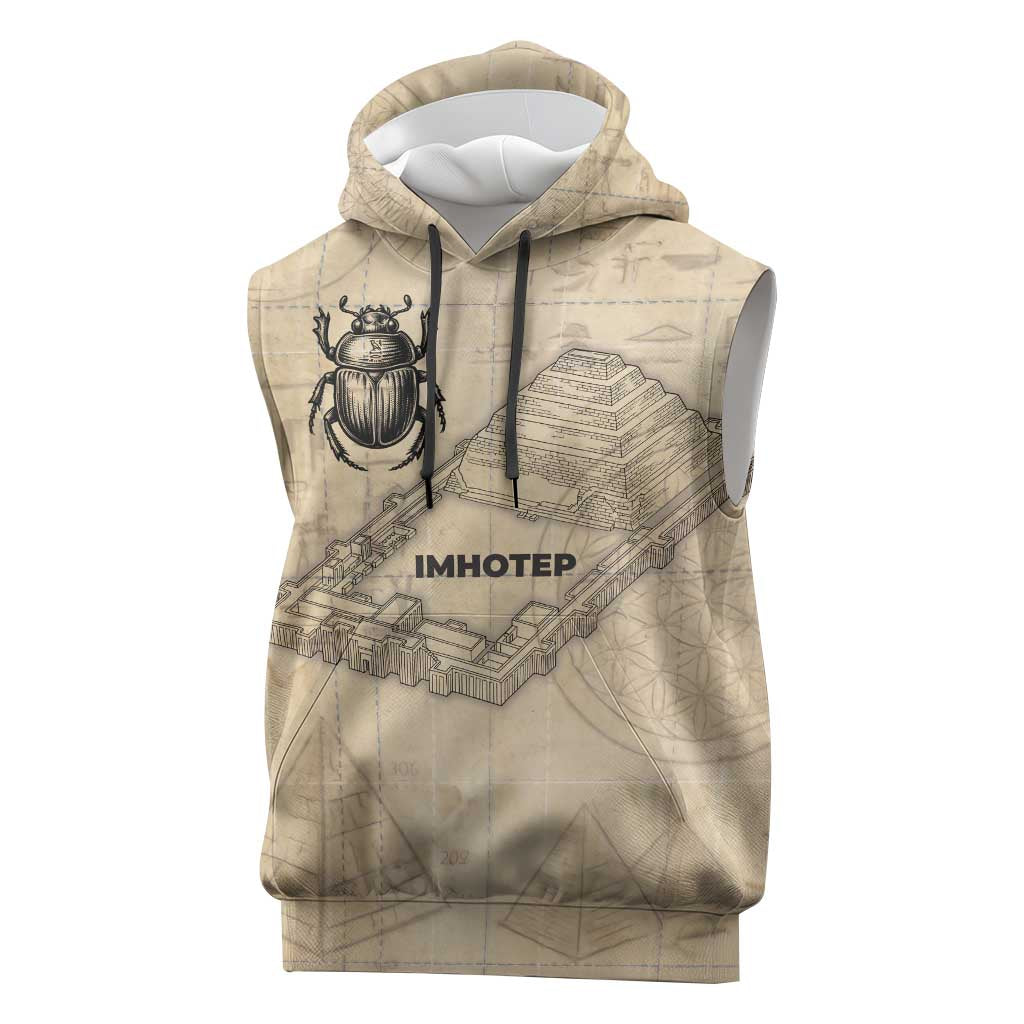 Imhotep Sleeveless Hoodie Pyramid Blueprints Ancient Egyptian Architecture and Priest