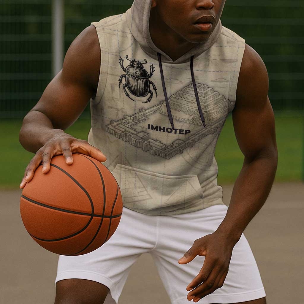 Imhotep Sleeveless Hoodie Pyramid Blueprints Ancient Egyptian Architecture and Priest