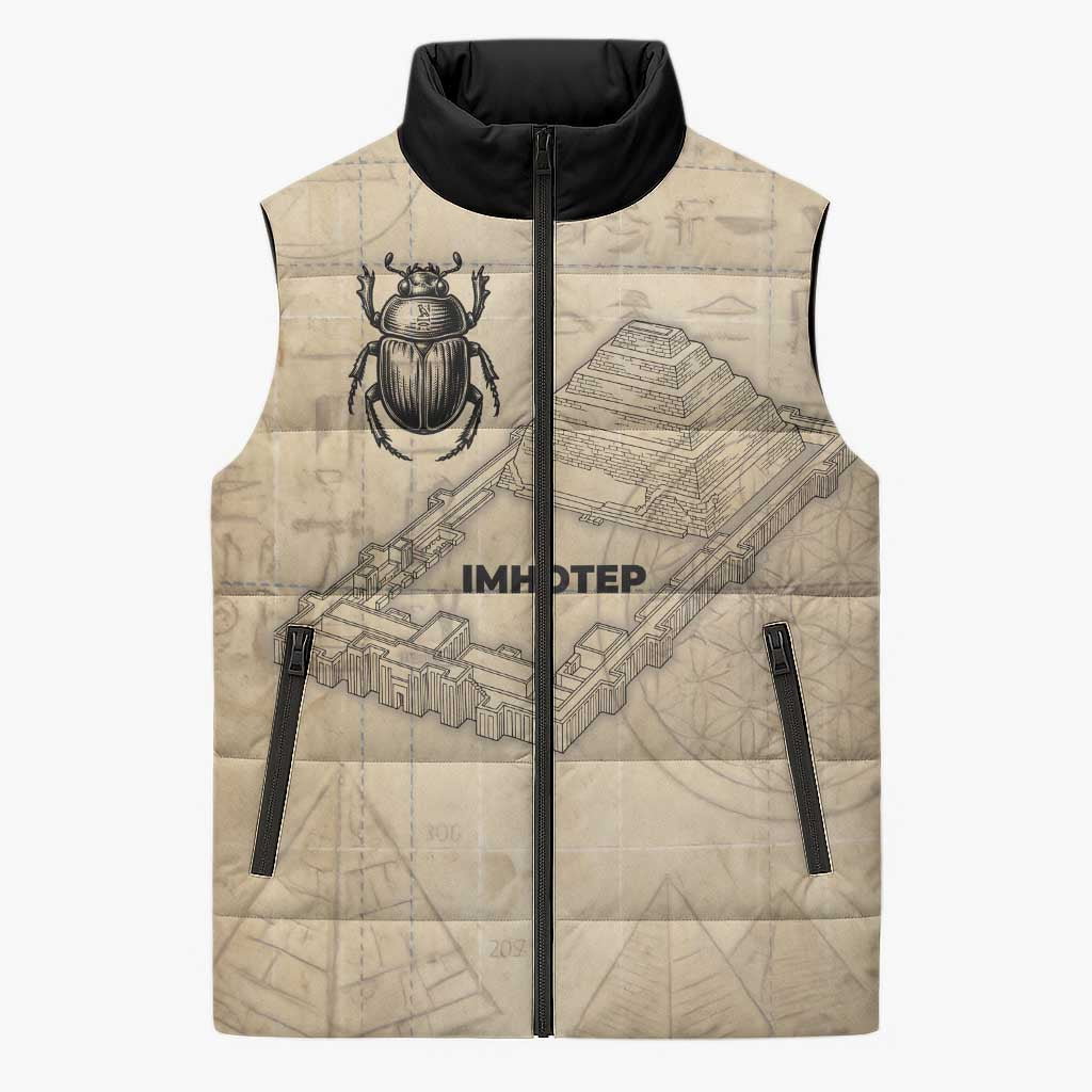 Imhotep Sleeveless Puffer Jacket Pyramid Blueprints Ancient Egyptian Architecture and Priest