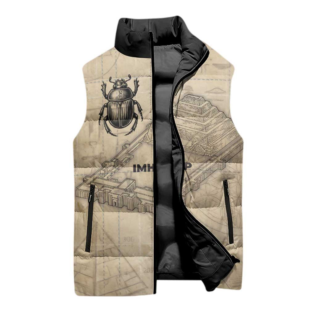 Imhotep Sleeveless Puffer Jacket Pyramid Blueprints Ancient Egyptian Architecture and Priest