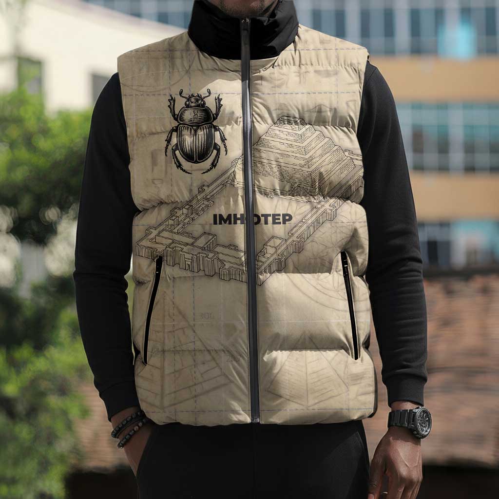 Imhotep Sleeveless Puffer Jacket Pyramid Blueprints Ancient Egyptian Architecture and Priest