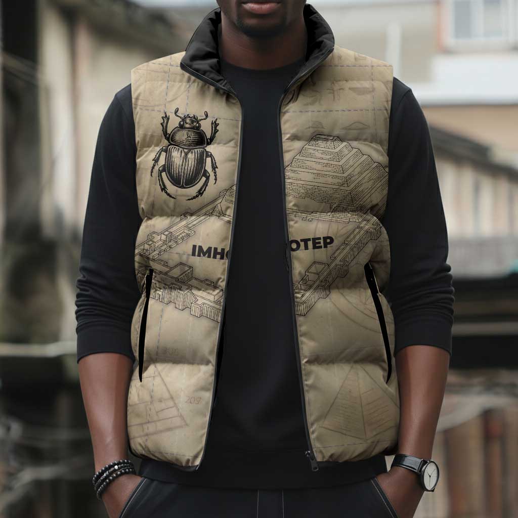 Imhotep Sleeveless Puffer Jacket Pyramid Blueprints Ancient Egyptian Architecture and Priest