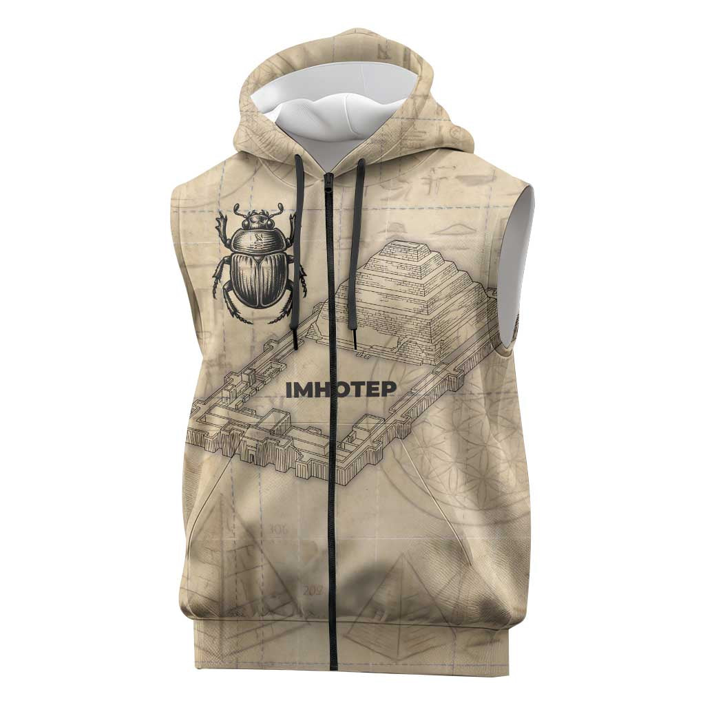 Imhotep Sleeveless Zip Hoodie Pyramid Blueprints Ancient Egyptian Architecture and Priest