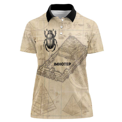 Imhotep Women Polo Shirt Pyramid Blueprints Ancient Egyptian Architecture and Priest