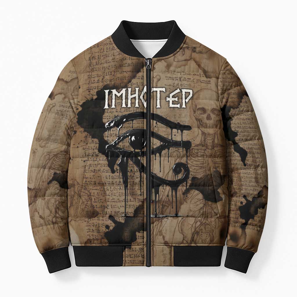 Imhotep Eye of Horus Bomber Puffer Jacket Papyrus Scrolls Ancient Egyptian Medicine