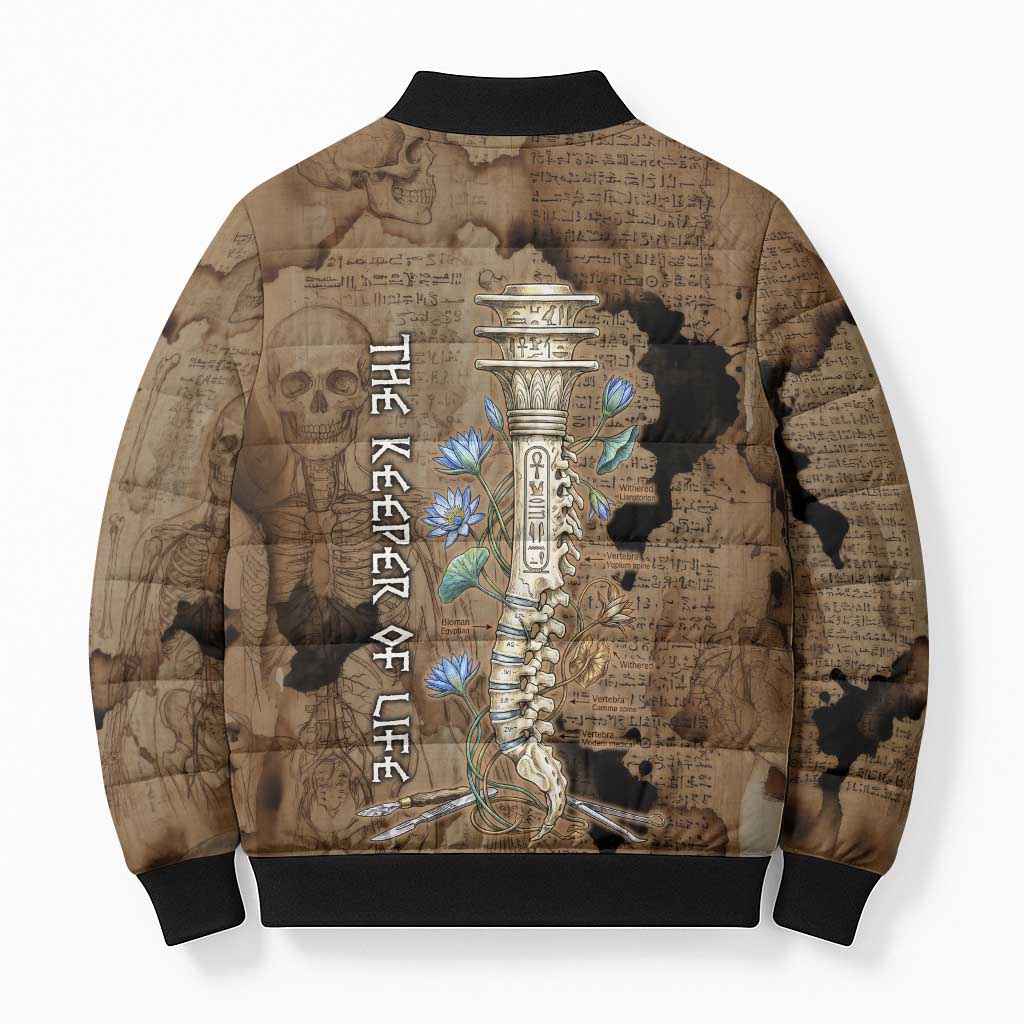 Imhotep Eye of Horus Bomber Puffer Jacket Papyrus Scrolls Ancient Egyptian Medicine