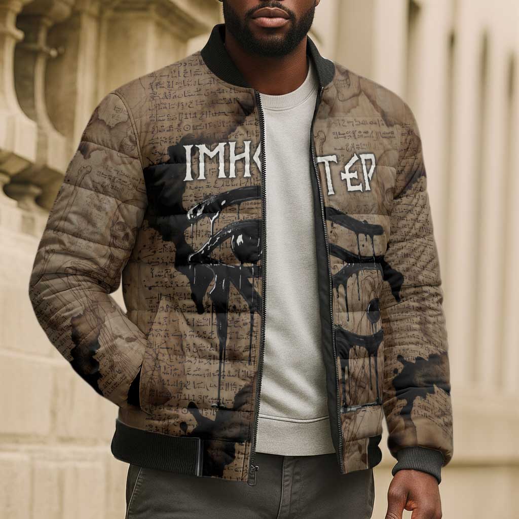 Imhotep Eye of Horus Bomber Puffer Jacket Papyrus Scrolls Ancient Egyptian Medicine