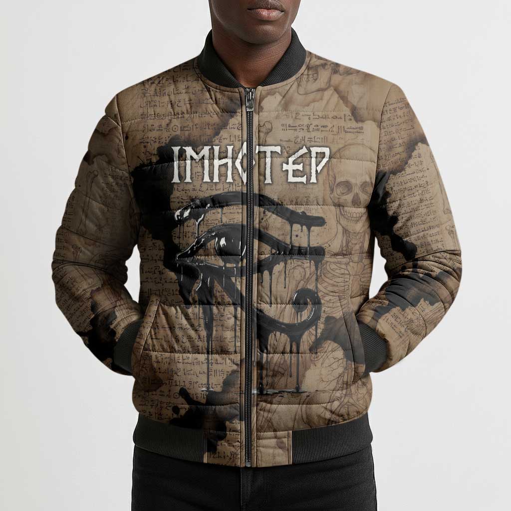 Imhotep Eye of Horus Bomber Puffer Jacket Papyrus Scrolls Ancient Egyptian Medicine